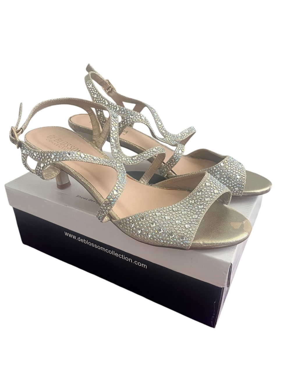De Blossom Collection Gold Crystal Slingback Kitten Heels - Picture 1 of 7